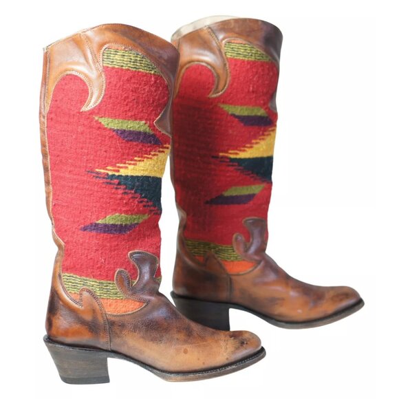 Stetson 17" Tall Knee Hi Cowboy Riding Boots Southwest Blanket Shafts Women's 8 - Picture 6 of 11